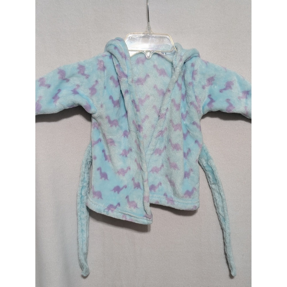 HB Baby Blue Purple Dinosaur Fleece Hooded Robe 0-9M Plush Bathrobe 14874